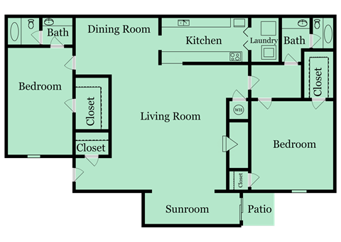 2 bed 2 bath floor plan at Birch Run, Georgia, 30021